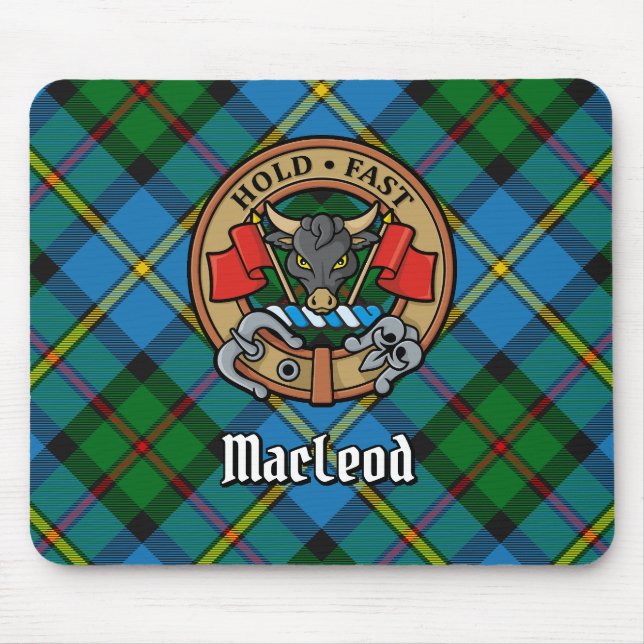Clan MacLeod Wappen über Jagd Tartan Mousepad (Vorne)