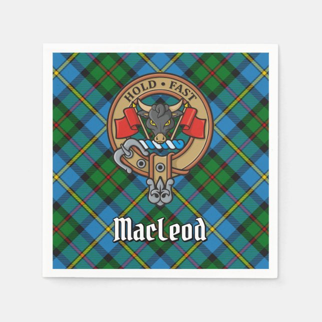 Clan MacLeod Wappen über Jagd Tartan Serviette (Vorderseite)