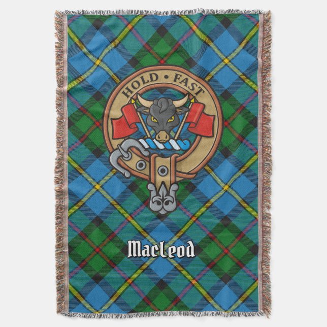 Clan MacLeod Wappen über Jagdtartan Decke (Vorderseite Vertikal)