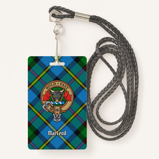 Clan MacLeod Wappen über Tartan Ausweis (Vorderseite mit Schlüsselband)