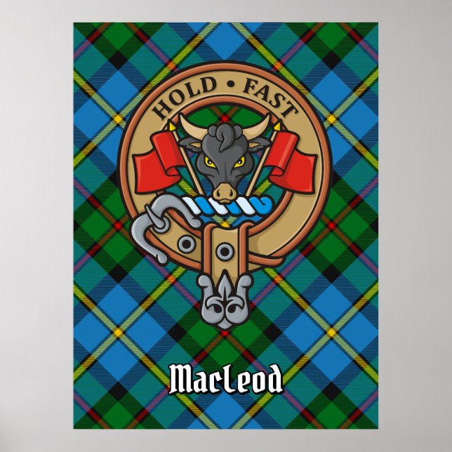 Clan MacLeod Wappen über Tartan Poster (Vorne)