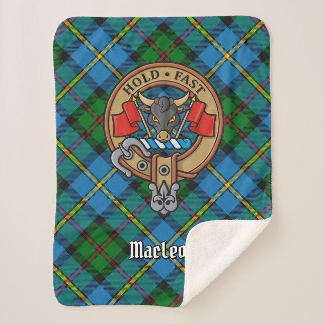 Clan MacLeod Wappen über Tartan Sherpadecke (Vorderseite)