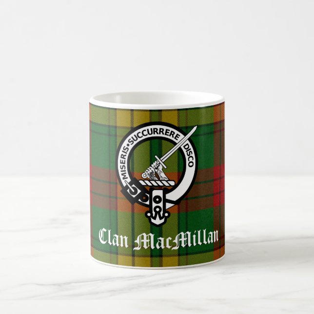 Clan MacMillan Wappen Abzeichen und Tartan Kaffeetasse (Mittel)