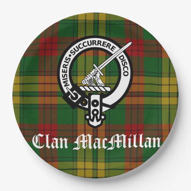 Clan MacMillan Wappen Abzeichen und Tartan Pappteller (Vorderseite)