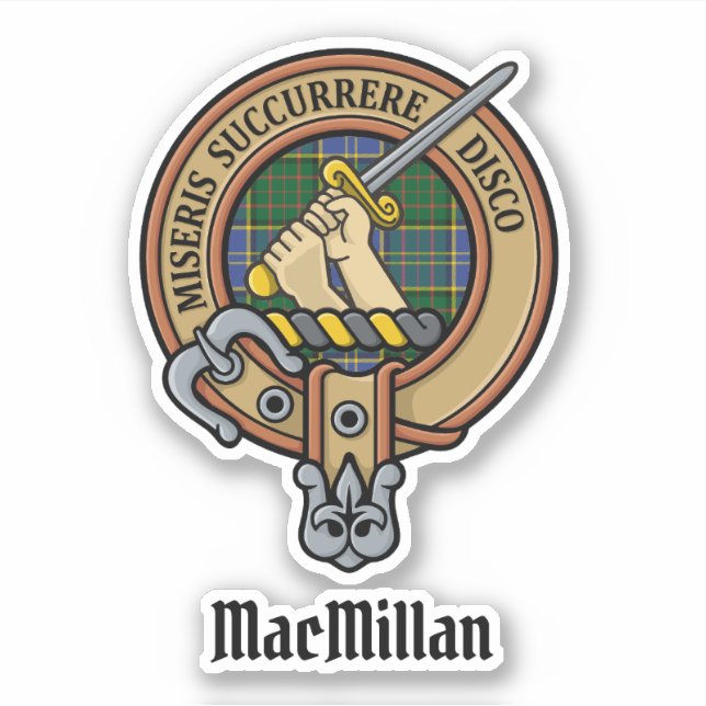 Clan MacMillan Wappen über die Jagd auf Tartan Aufkleber (Vorderseite)