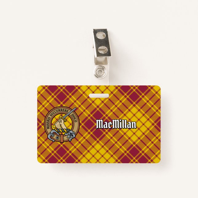 Clan MacMillan Wappen über Dress Tartan Ausweis (Vorderseite mit Klammer)
