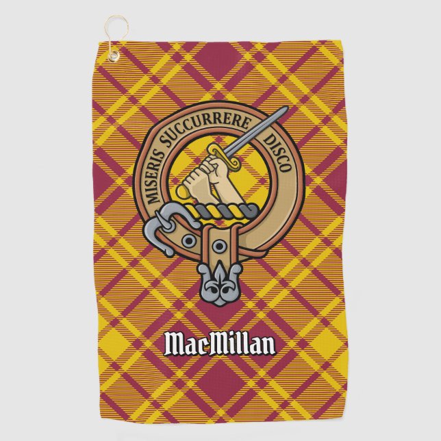 Clan MacMillan Wappen über Dress Tartan Golfhandtuch (Vorderseite)