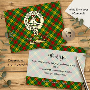 Clan MacMillan-Wappen über Tartan Folie Einladungspostkarte