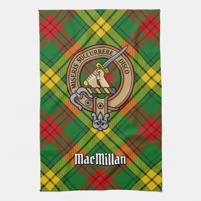 Clan MacMillan Wappen über Tartan Geschirrtuch (Vertikal)