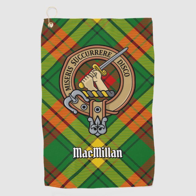 Clan MacMillan Wappen über Tartan Golfhandtuch (Vorderseite)