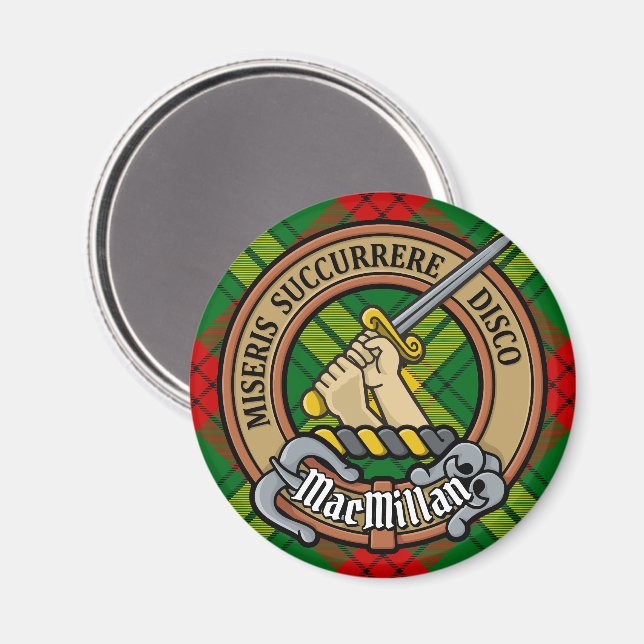 Clan MacMillan Wappen über Tartan Magnet (Vorderseite/Rückseite)