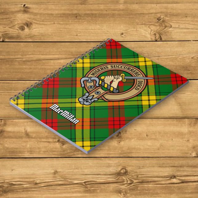 Clan MacMillan Wappen über Tartan Notizblock (Von Creator hochgeladen)