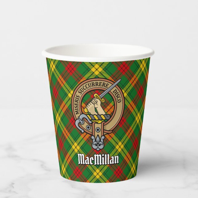 Clan MacMillan Wappen über Tartan Pappbecher (Vorderseite)