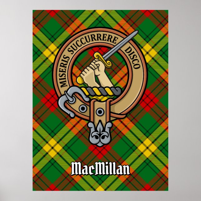 Clan MacMillan Wappen über Tartan Poster (Vorne)