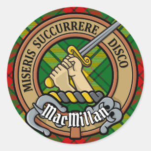 Clan MacMillan Wappen über Tartan Runder Aufkleber
