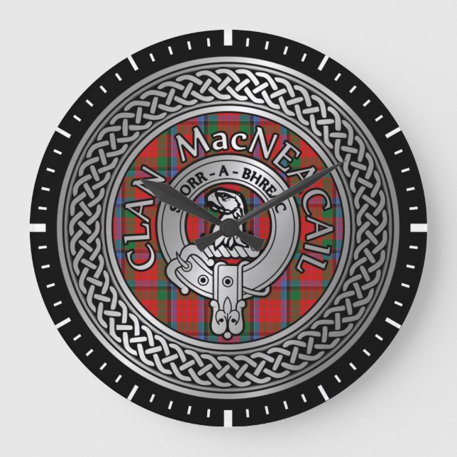 Clan MacNeacail | MacNicol Wappen & Tartan Knot Große Wanduhr (Vorderseite)