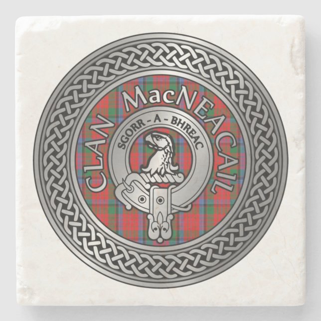 Clan MacNeacail | MacNicol Wappen & Tartan Knot Steinuntersetzer (Vorderseite)