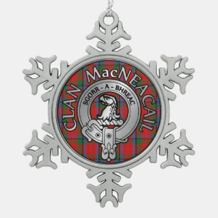Clan MacNeacail   MacNicol Wappen & Tartan Schneeflocken Zinn-Ornament