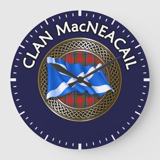 Clan MacNeacail Tartan Knot & Flag Große Wanduhr (Vorderseite)
