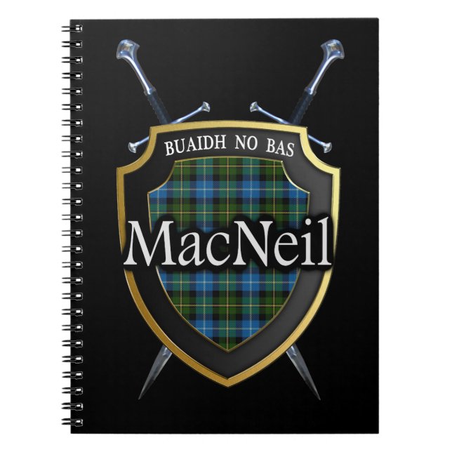 Clan MacNeil Tartan-Schild u. Schwerter Notizblock (Vorderseite)