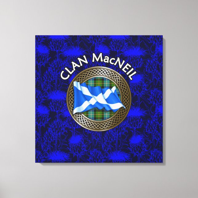 Clan MacNeil Wappen & Tartan Knot on Thistle Leinwanddruck (Vorderseite)