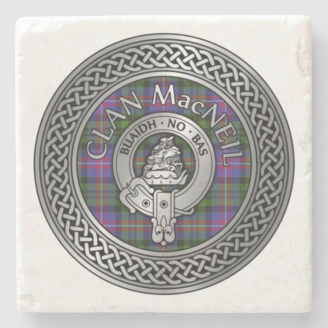 Clan MacNeil Wappen & Tartan Knot Steinuntersetzer (Vorderseite)