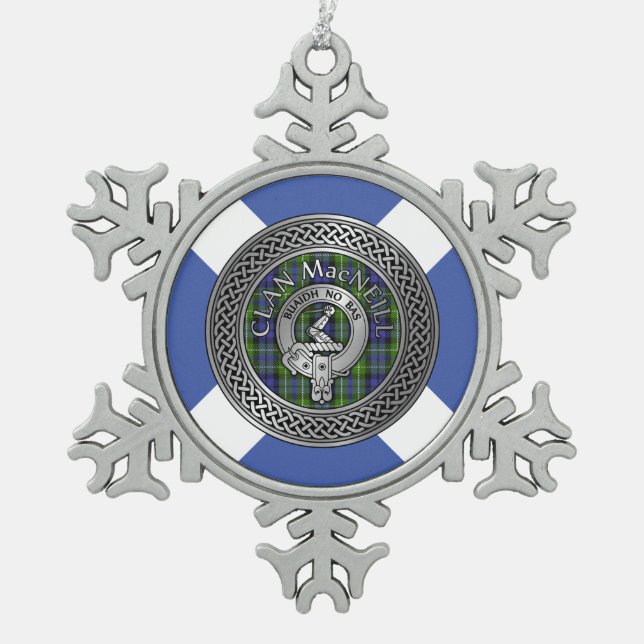 Clan MacNeill von Gigha Wappen & Tartan Snowflake  Schneeflocken Zinn-Ornament (Vorderseite)