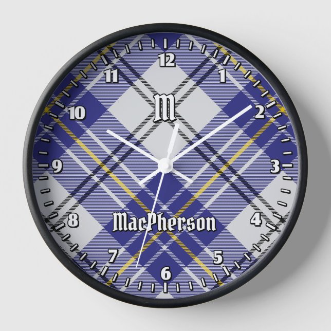 Clan MacPherson Blue Dress Tartan Large Clock Uhr (Vorderseite)