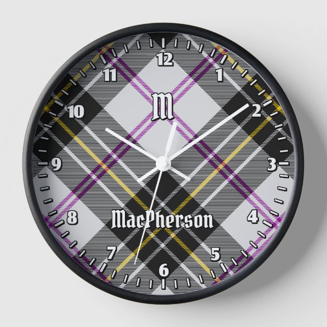 Clan MacPherson Dress Tartan Large Clock Uhr (Vorderseite)