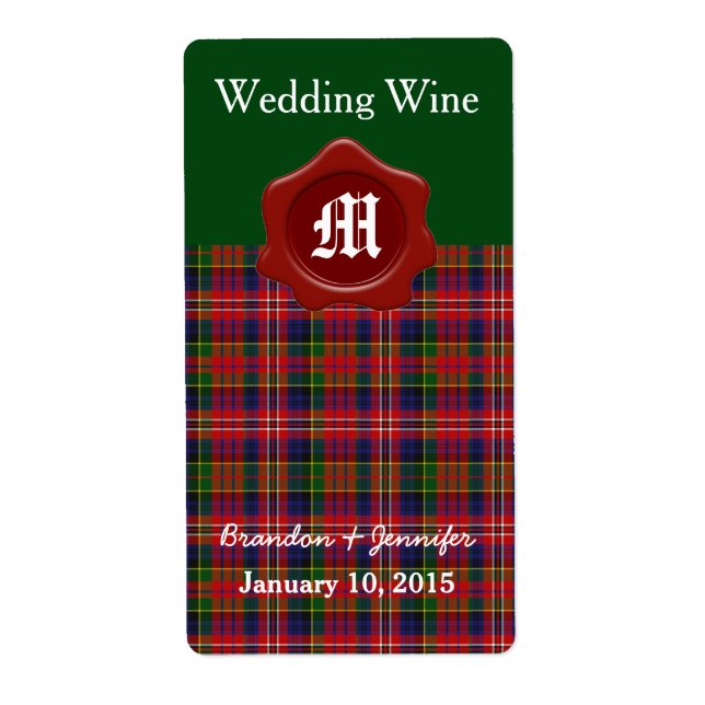 Clan MacPherson Kariert Wedding Mini Wine Labels (Vorne)
