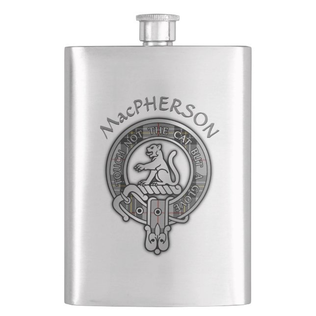 Clan MacPherson Wappen & Tartan Flask Flachmann (Vorderseite)