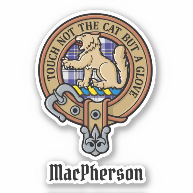 Clan MacPherson Wappen über Blue Dress Tartan Aufkleber (Vorderseite)
