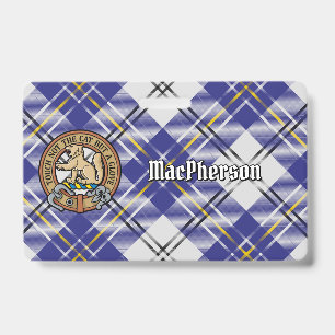 Clan MacPherson-Wappen über Blue Dress Tartan Ausweis