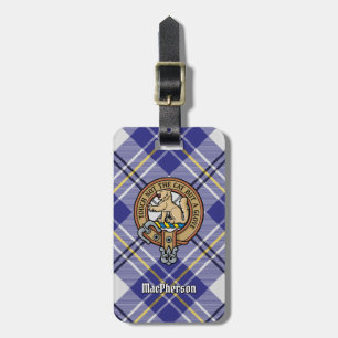 Clan MacPherson Wappen über Blue Dress Tartan Gepäckanhänger