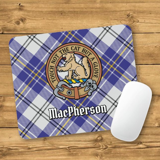 Clan MacPherson Wappen über Blue Dress Tartan Mousepad (Von Creator hochgeladen)