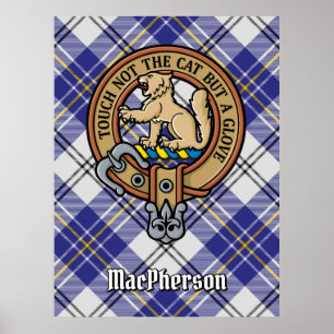 Clan MacPherson Wappen über Blue Dress Tartan Poster