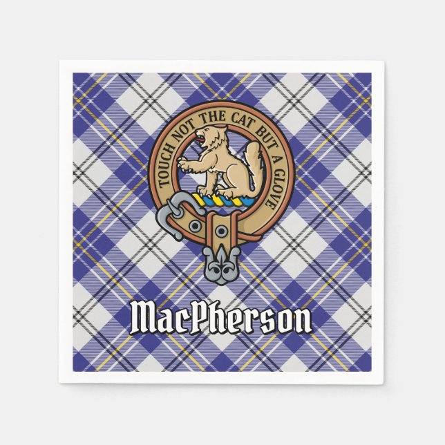 Clan MacPherson Wappen über Blue Dress Tartan Serviette (Vorderseite)