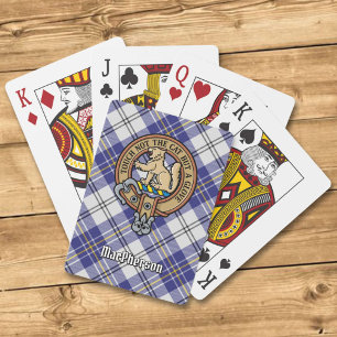 Clan MacPherson Wappen über Blue Dress Tartan Spielkarten