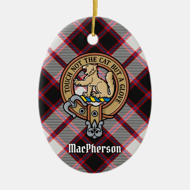 Clan MacPherson Wappen über die Jagd auf Tartan Keramik Ornament (Vorne)