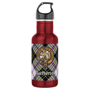 Clan MacPherson-Wappen über Dress Tartan Edelstahlflasche