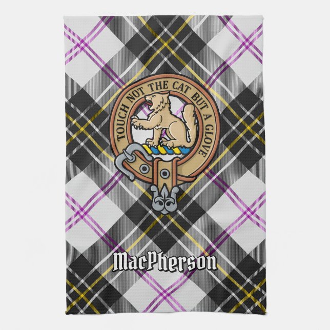 Clan MacPherson Wappen über Dress Tartan Geschirrtuch (Vertikal)