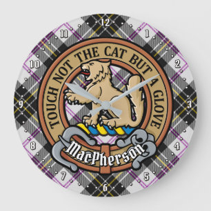 Clan MacPherson Wappen über Dress Tartan Große Wanduhr