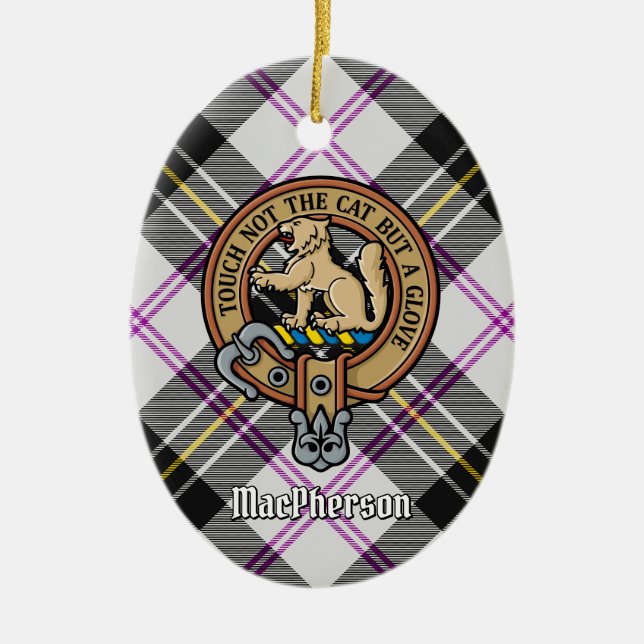 Clan MacPherson Wappen über Dress Tartan Keramik Ornament (Vorne)