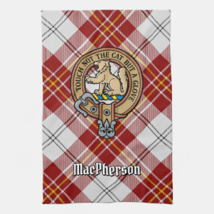 Clan MacPherson Wappen über Red Dress Tartan Geschirrtuch