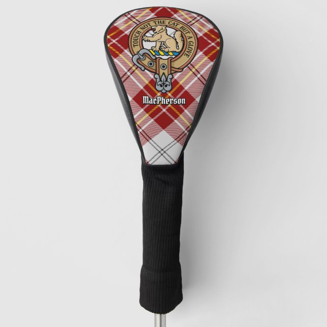 Clan MacPherson Wappen über Red Dress Tartan Golf Headcover (Vorderseite)