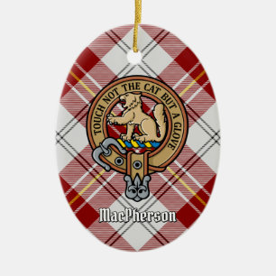 Clan MacPherson Wappen über Red Dress Tartan Keramik Ornament
