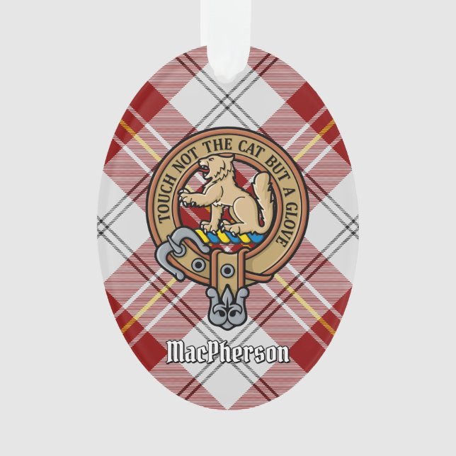 Clan MacPherson Wappen über Red Dress Tartan Ornament (Vorderseite)