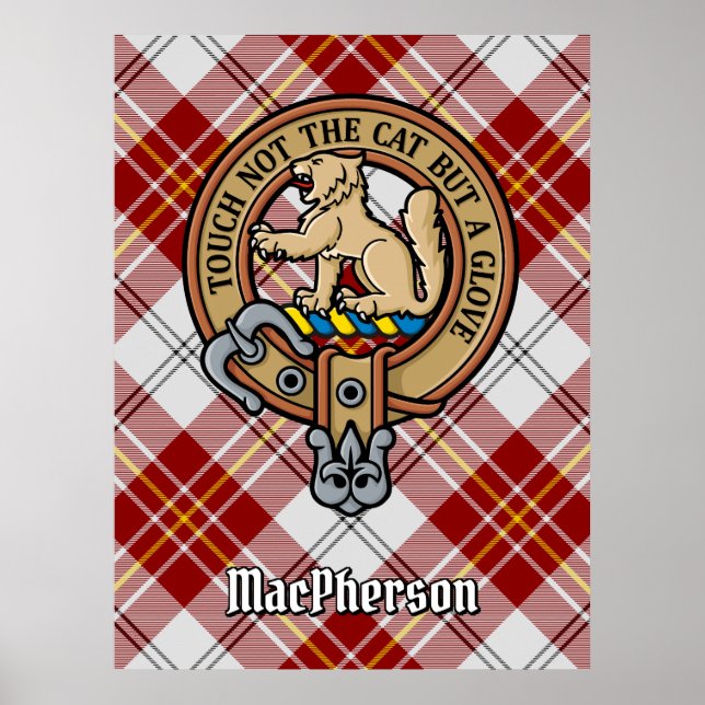 Clan MacPherson Wappen über Red Dress Tartan Poster (Vorne)