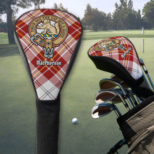 Clan MacPherson-Wappen über Rotem Dress-Tartan Golf Headcover