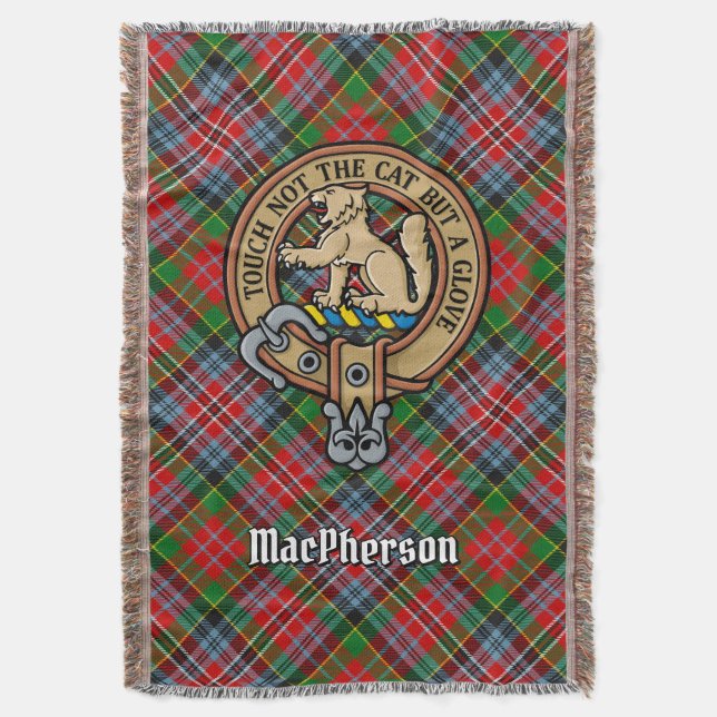 Clan MacPherson-Wappen über Tartan Decke (Vorderseite Vertikal)